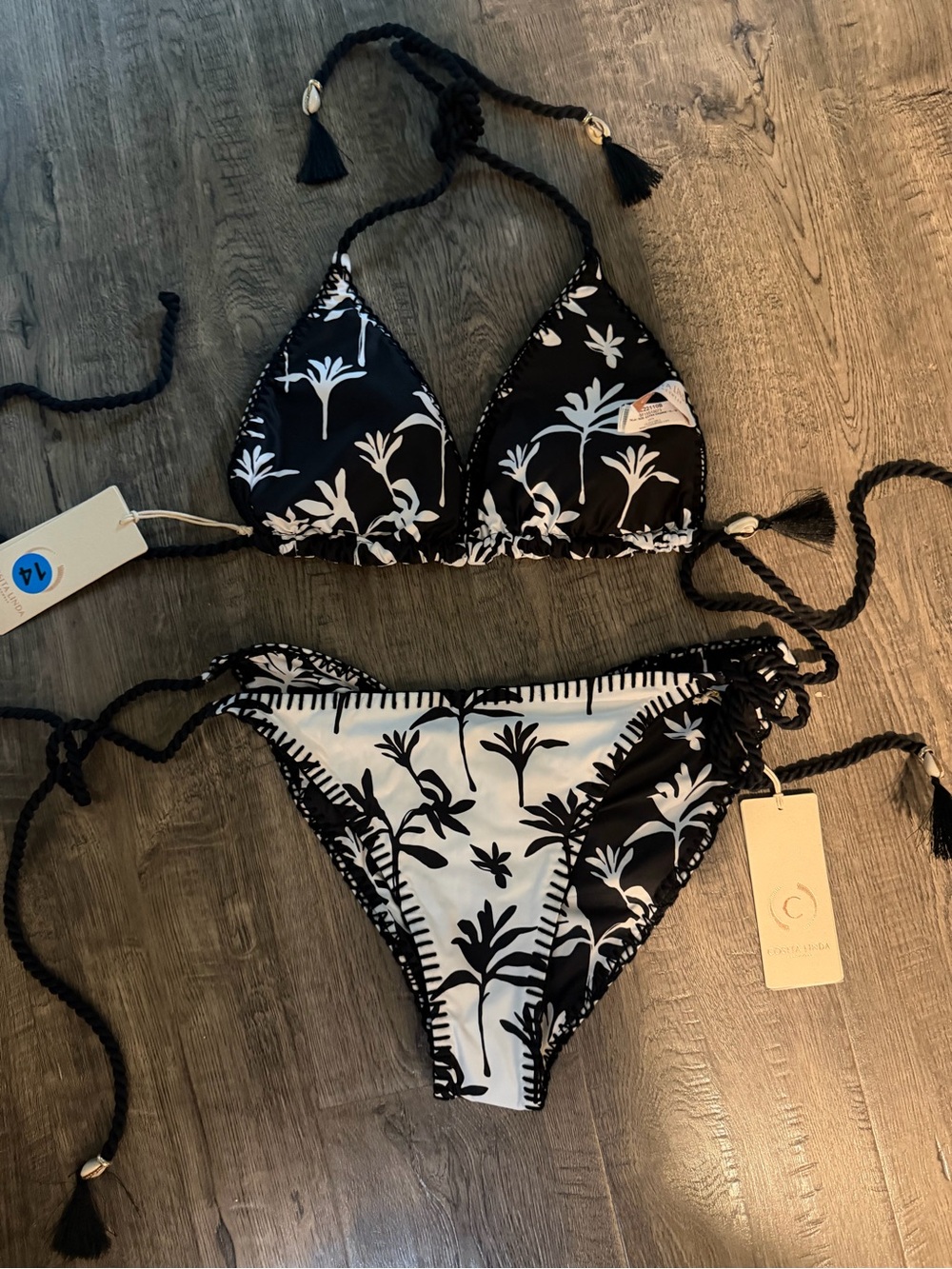 Cosita Linda Beachwear Bikini Set- Cream with black floral pattern